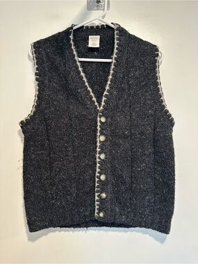 VTG 90s Old Navy charcoal gray Sz: S wool blend Button knit vest cream stitching